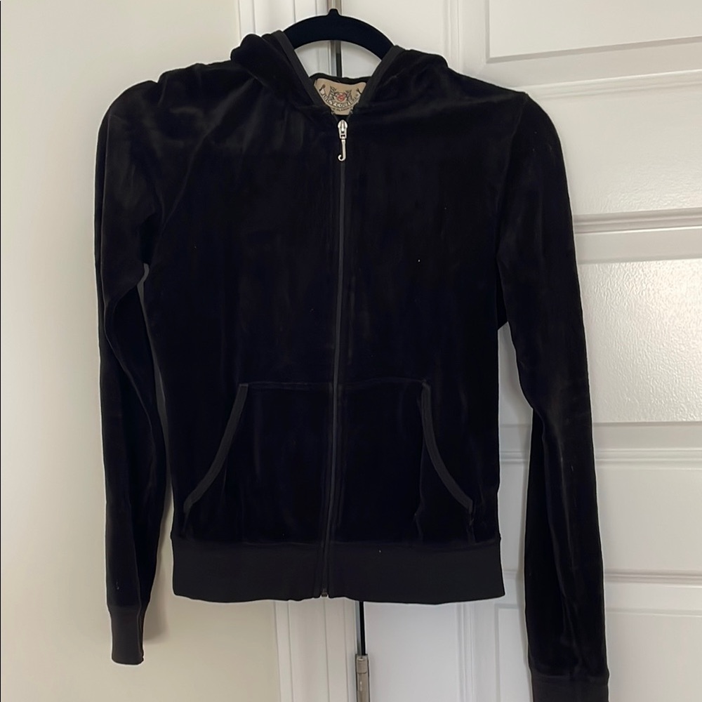 Juicy Couture Black Velour Zip-Up Hoodie